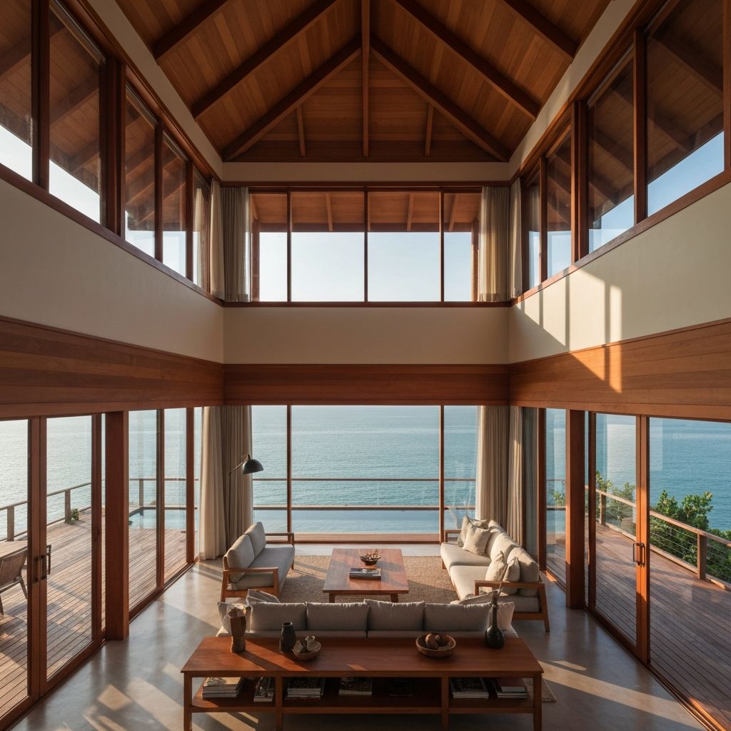 Double-height living space with panoramic ocean views
