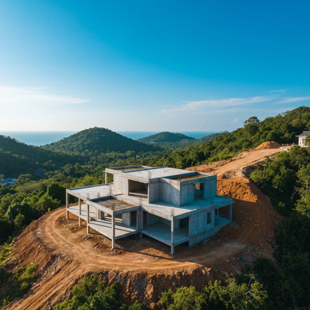 Villa construction progress aerial view