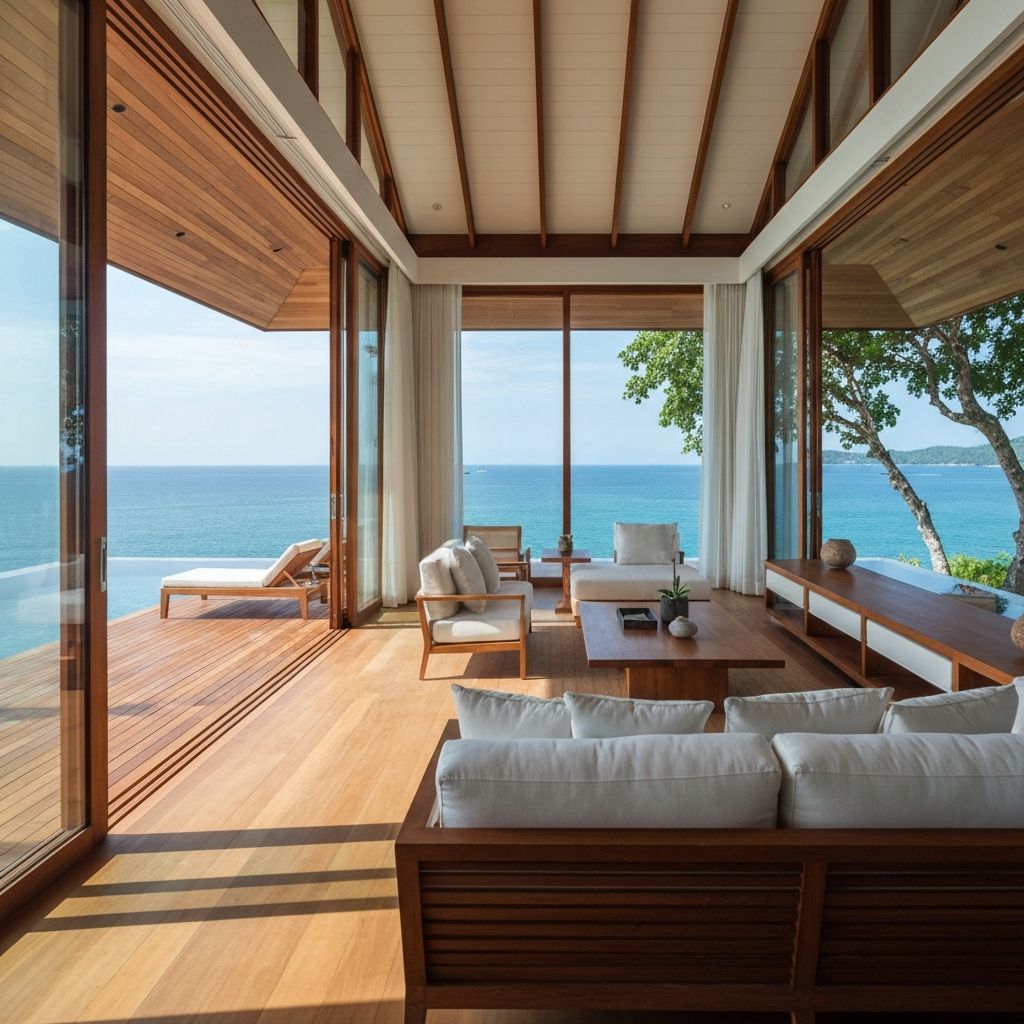 Luxury villa interior with ocean view