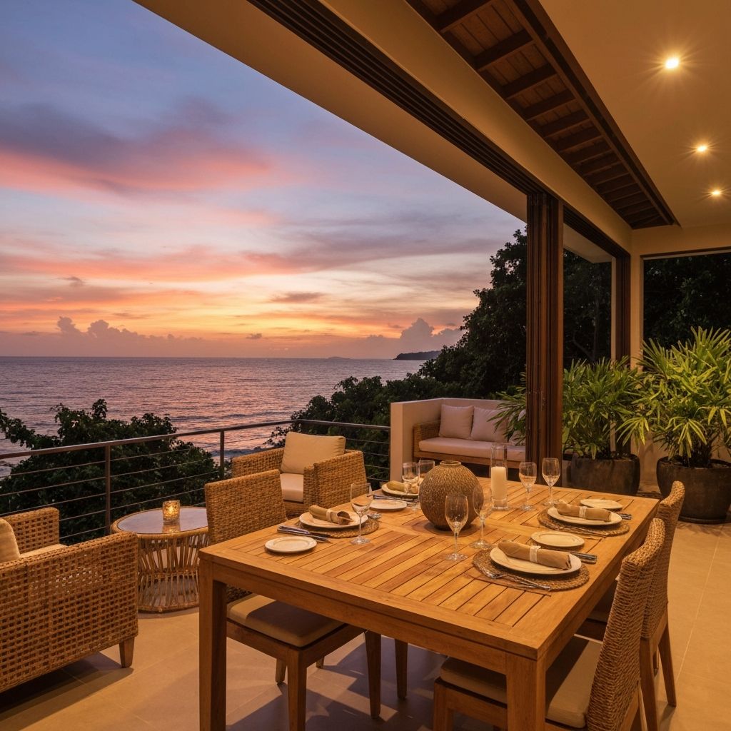 Outdoor terrace dining at sunset